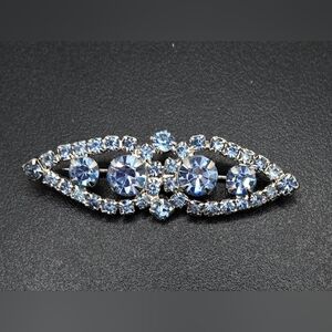 Sparkling Brooch Vintage Silver Tone Filled with Blue Crystals 2.5" X 1"